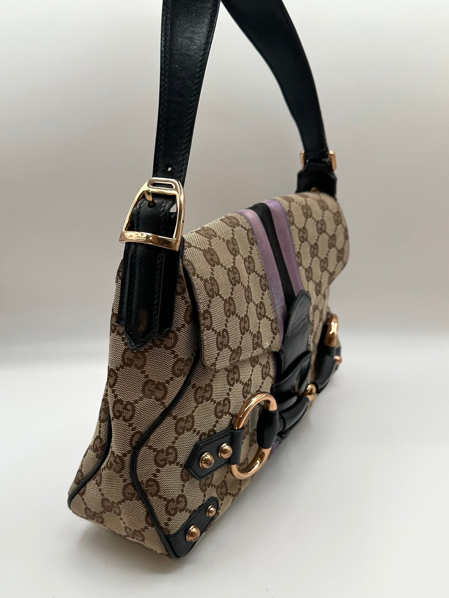 Gucci Supreme Purple Satin Horsebit Shoulder Bag