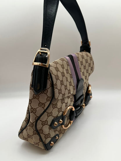 Gucci Supreme Purple Satin Horsebit Shoulder Bag