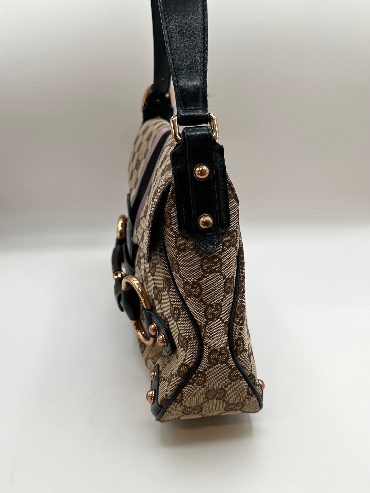 Gucci Supreme Purple Satin Horsebit Shoulder Bag