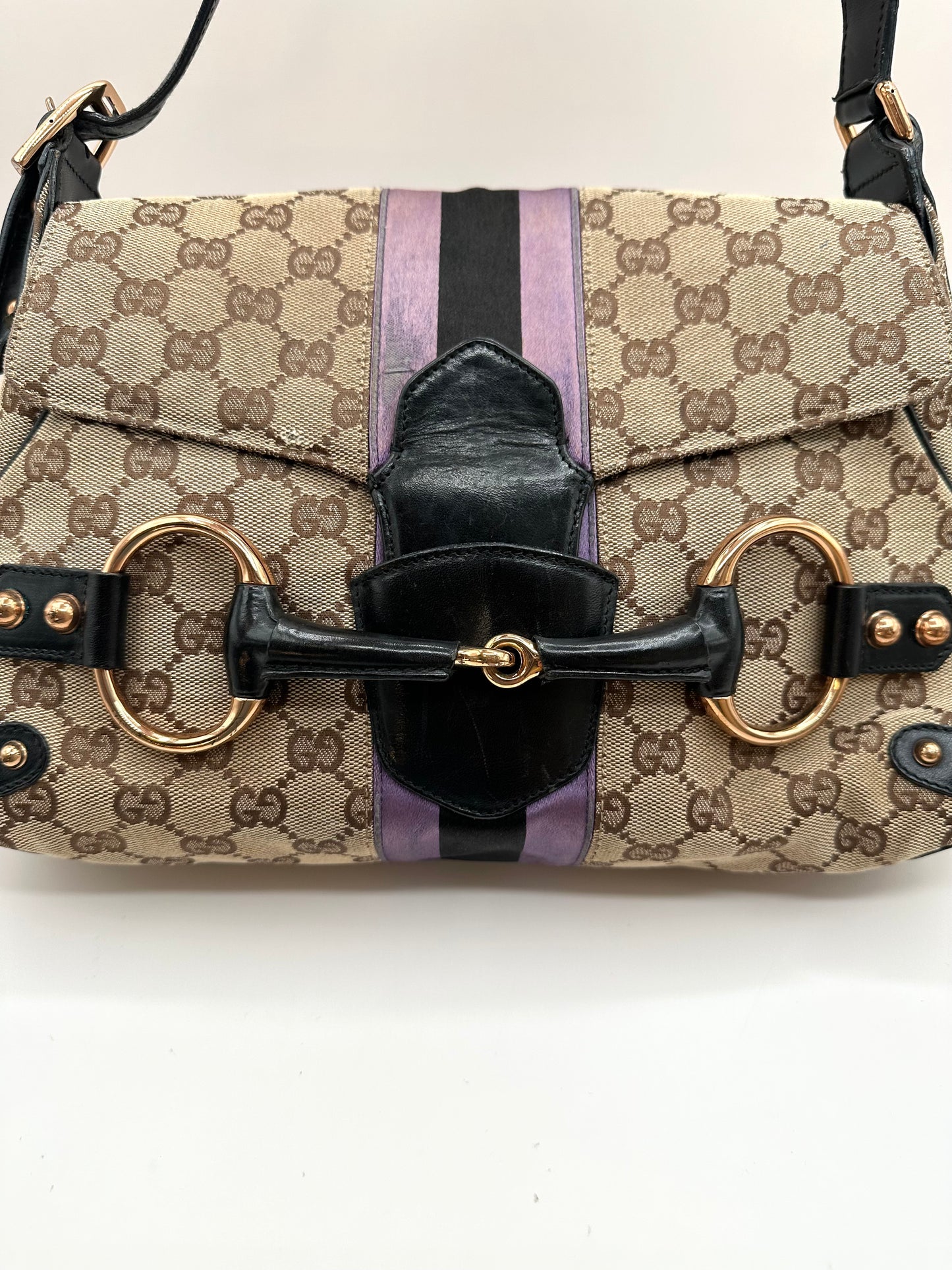 Gucci Supreme Purple Satin Horsebit Shoulder Bag