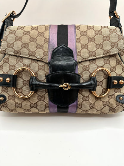 Gucci Supreme Purple Satin Horsebit Shoulder Bag