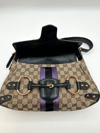 Gucci Supreme Purple Satin Horsebit Shoulder Bag