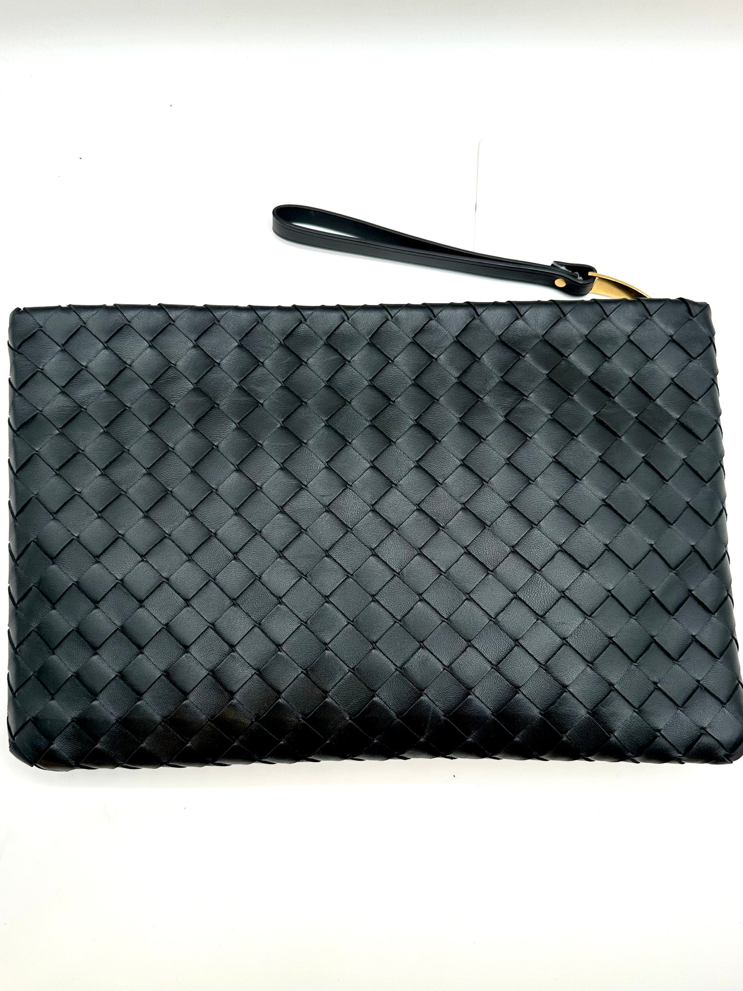 Bottega Veneta Black Leather Intrecciato Wristlet Pouch