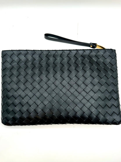 Bottega Veneta Black Leather Intrecciato Wristlet Pouch