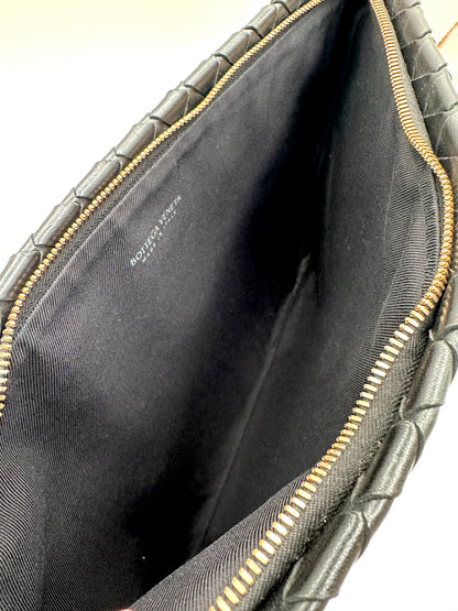 Bottega Veneta Black Leather Intrecciato Wristlet Pouch