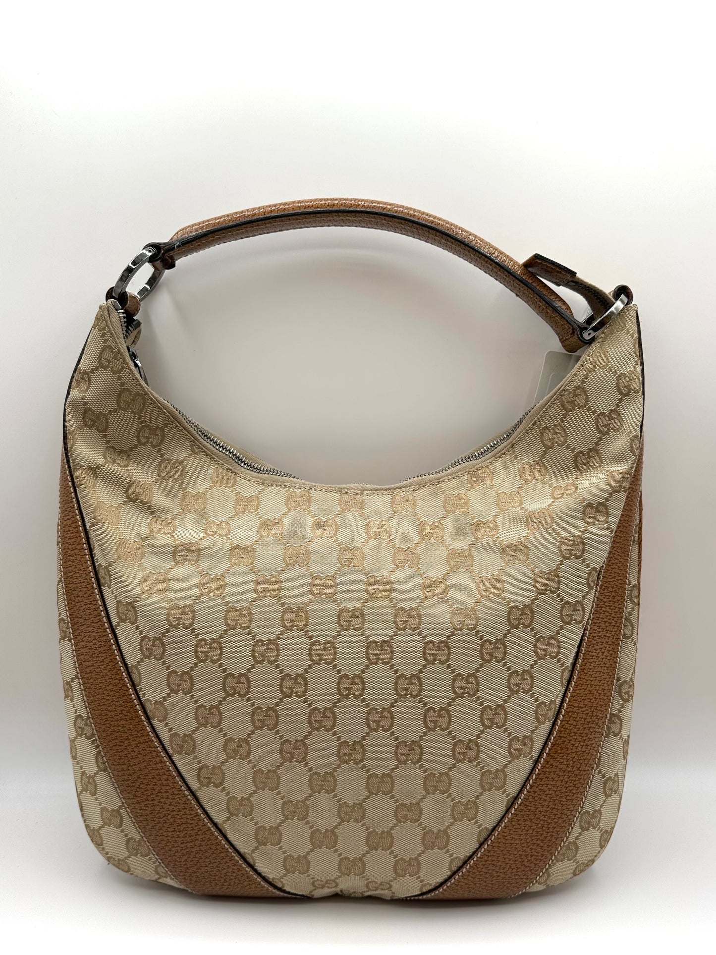 Gucci Tan Monogram Canvas Top Handle Hobo Bag