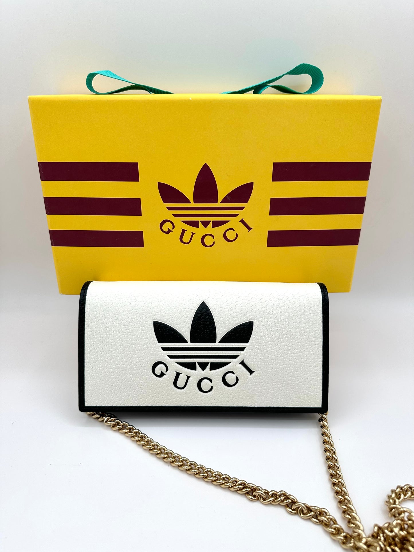 Gucci x Adidas White Wallet on Gold Chain