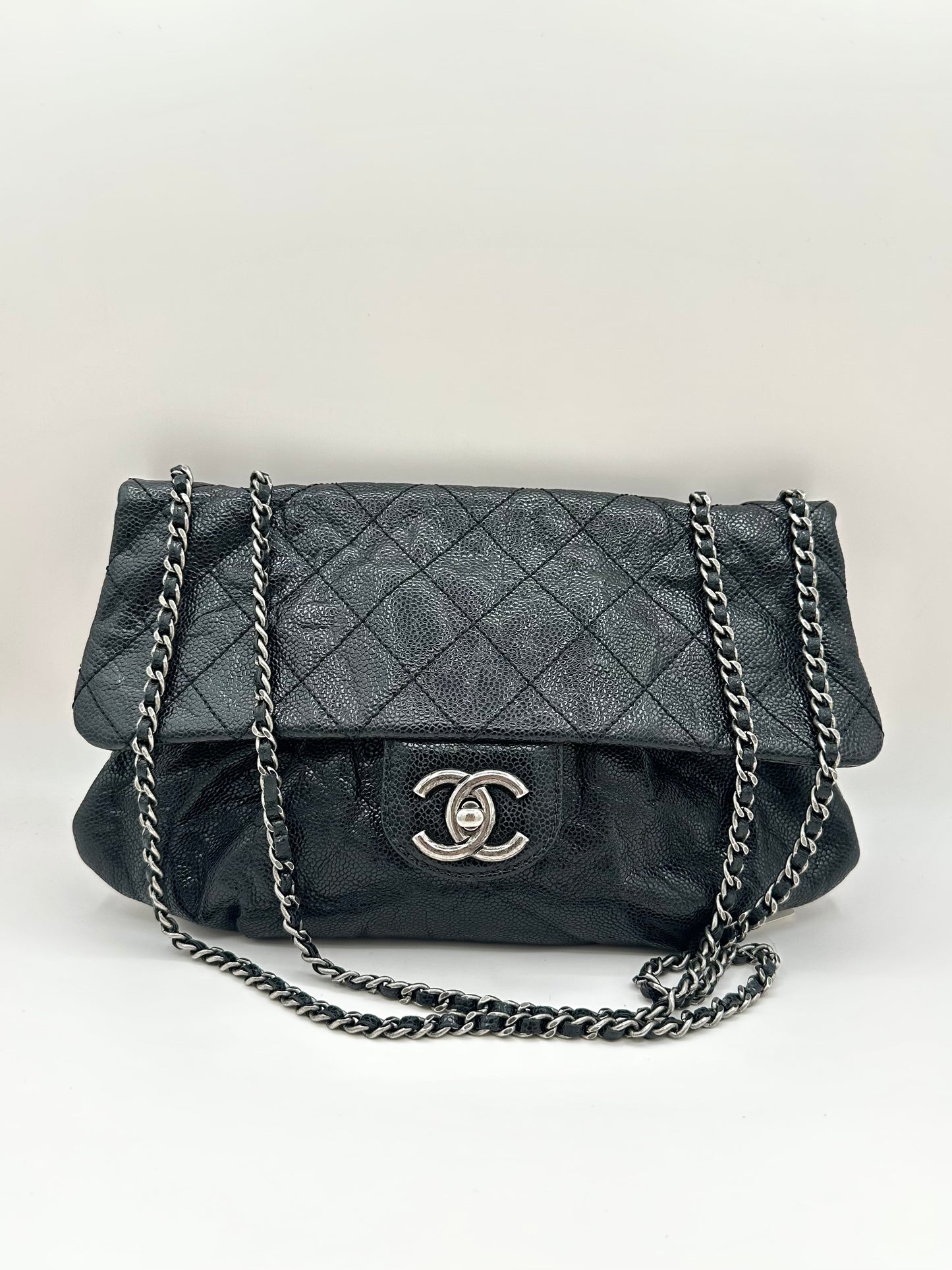Chanel Elastic Flap Bag in Black Caviar Leather