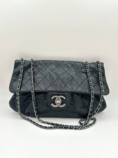 Chanel Elastic Flap Bag in Black Caviar Leather
