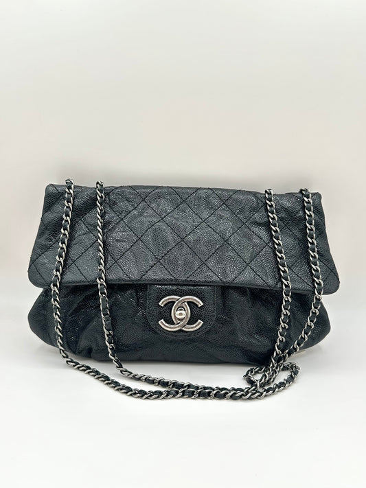 Chanel Elastic Flap Bag in Black Caviar Leather
