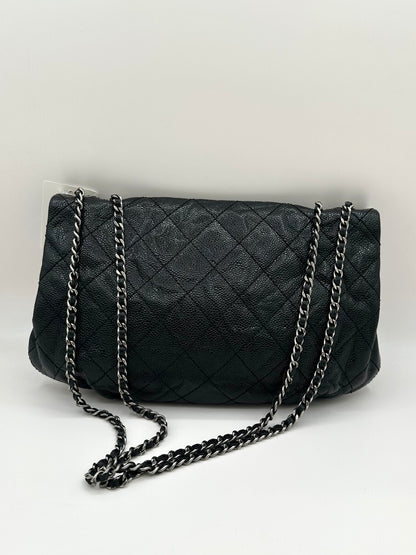 Chanel Elastic Flap Bag in Black Caviar Leather