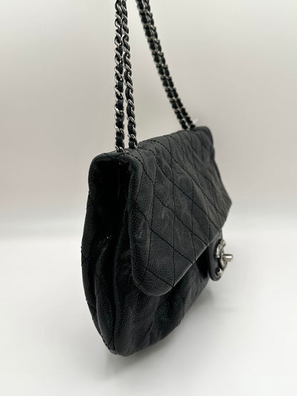Chanel Elastic Flap Bag in Black Caviar Leather