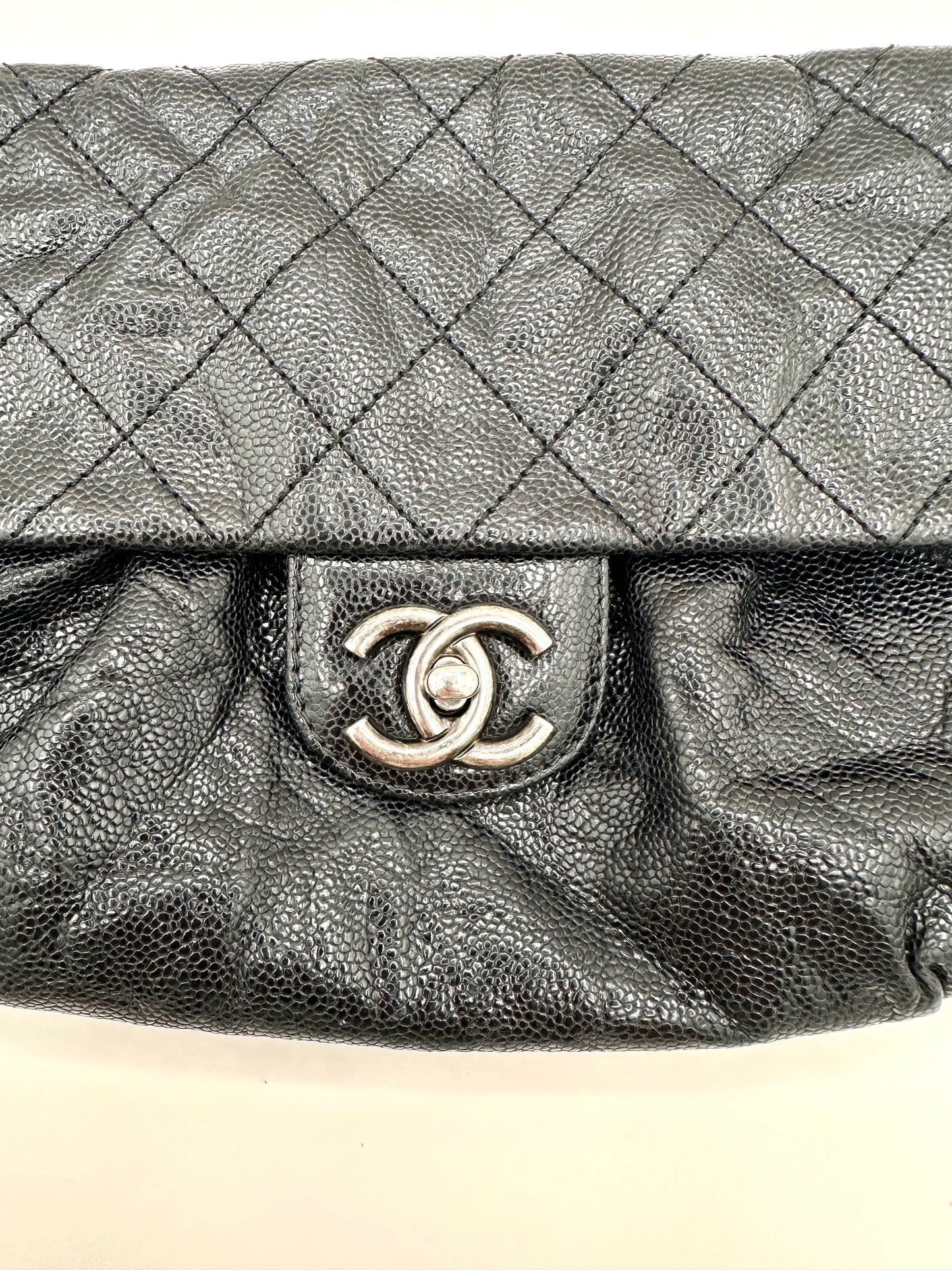 Chanel Elastic Flap Bag in Black Caviar Leather