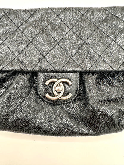Chanel Elastic Flap Bag in Black Caviar Leather