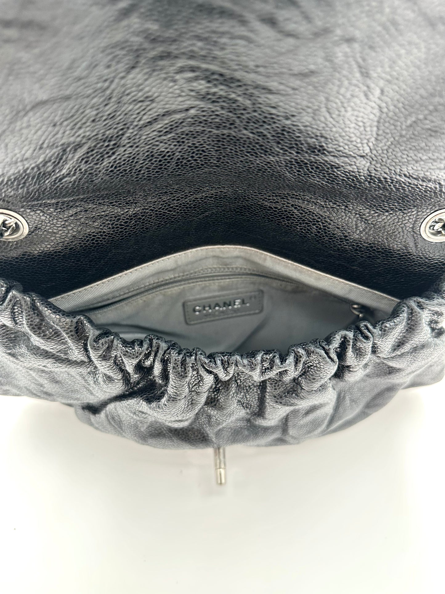 Chanel Elastic Flap Bag in Black Caviar Leather