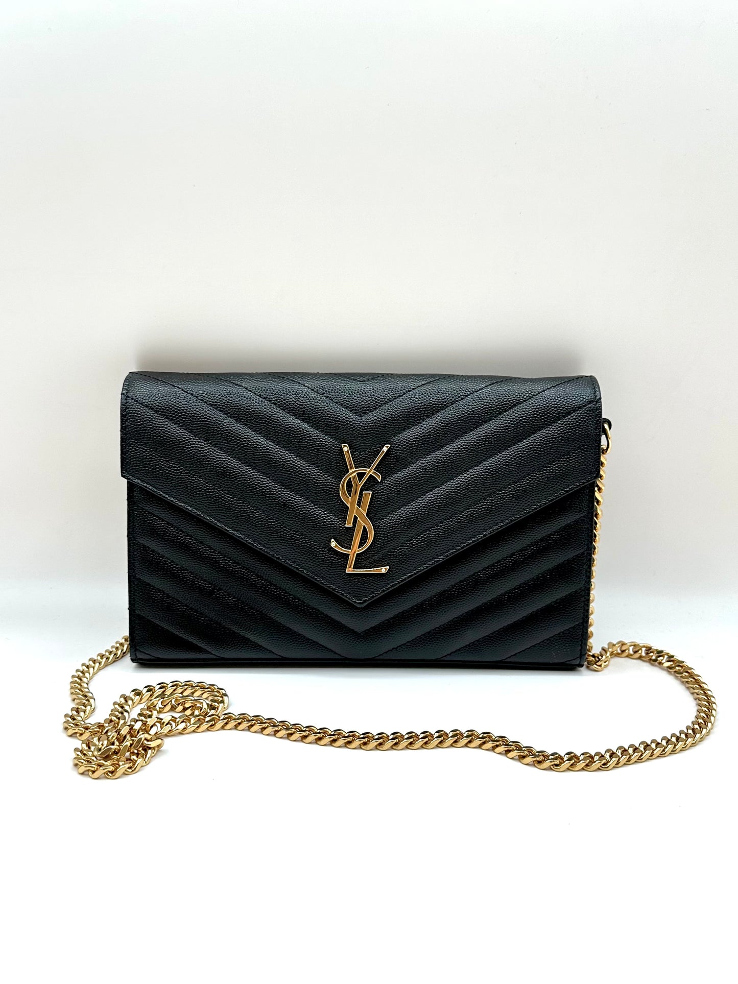 YSL Monogram Large Wallet on Chain in Grained Leather