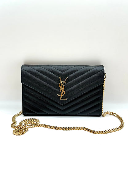 YSL Monogram Large Wallet on Chain in Grained Leather