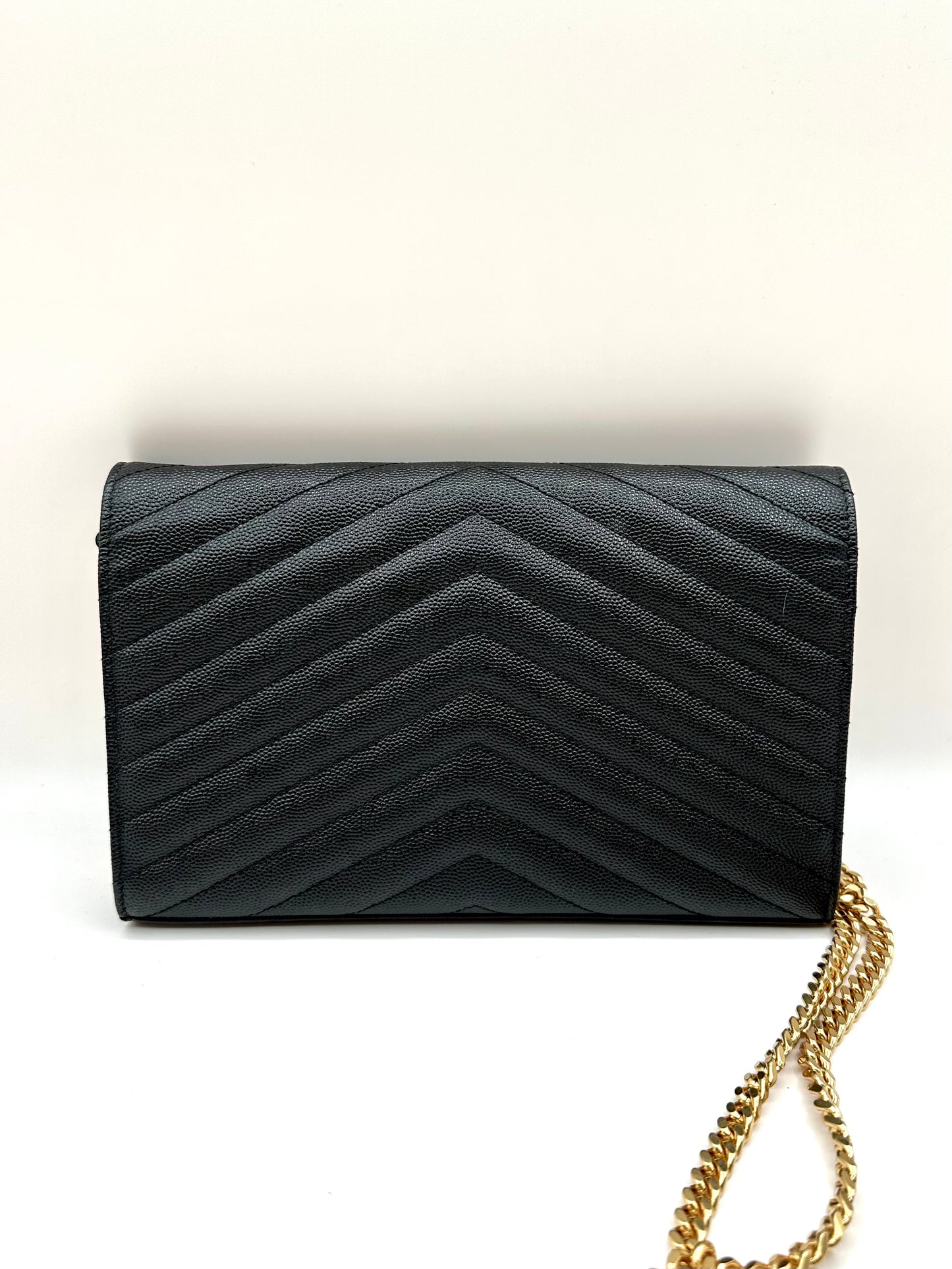 YSL Monogram Large Wallet on Chain in Grained Leather