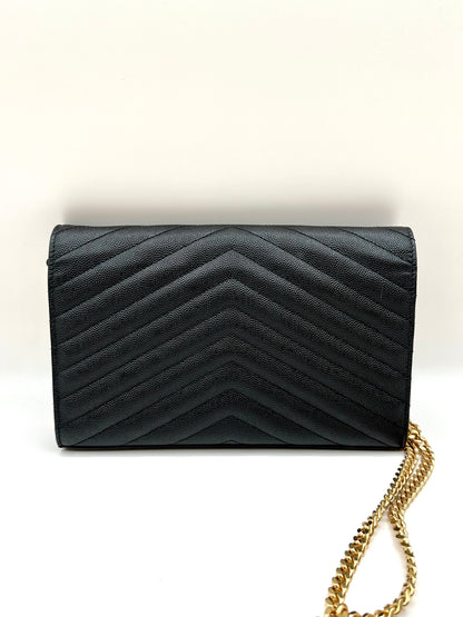 YSL Monogram Large Wallet on Chain in Grained Leather