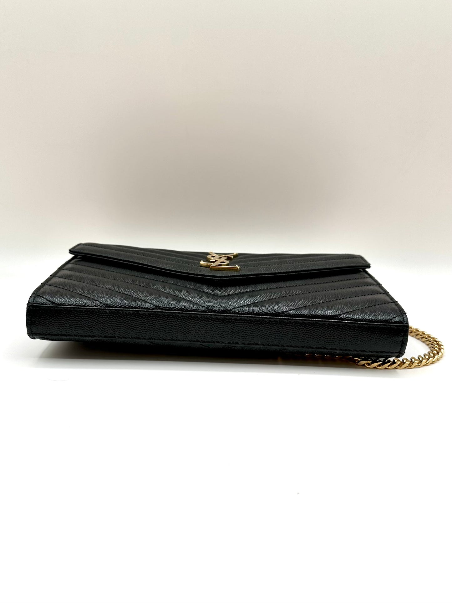 YSL Monogram Large Wallet on Chain in Grained Leather