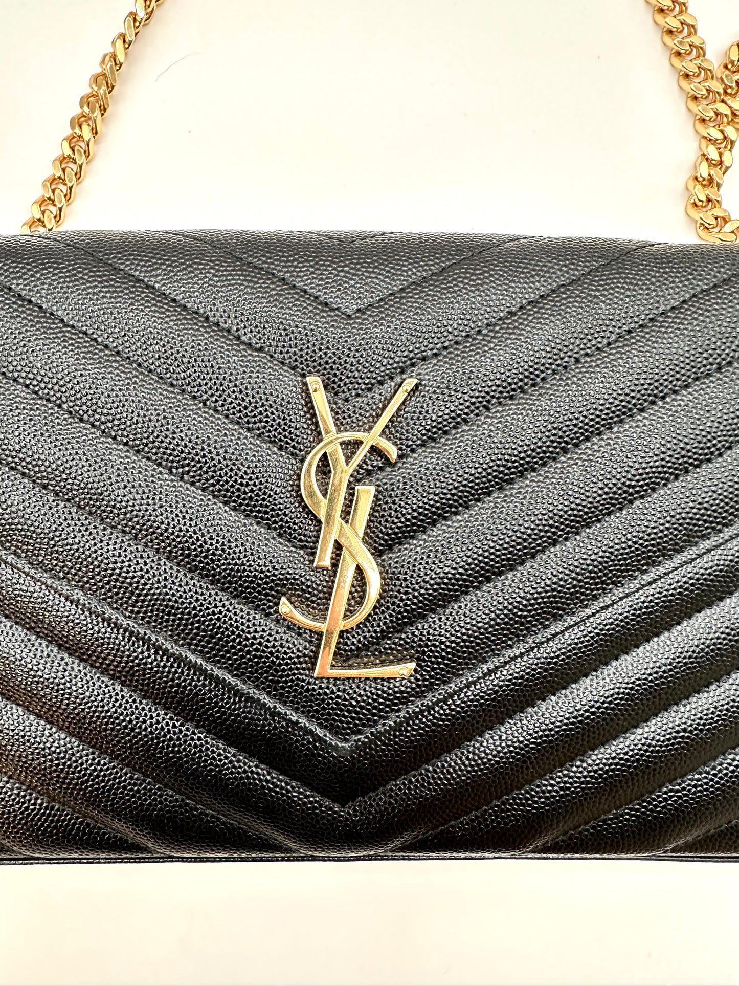 YSL Monogram Large Wallet on Chain in Grained Leather