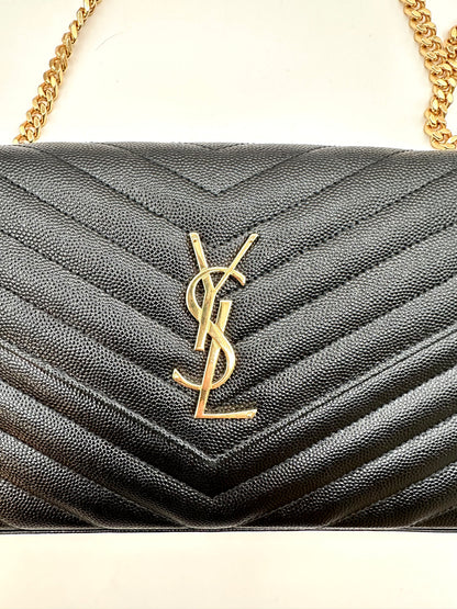 YSL Monogram Large Wallet on Chain in Grained Leather