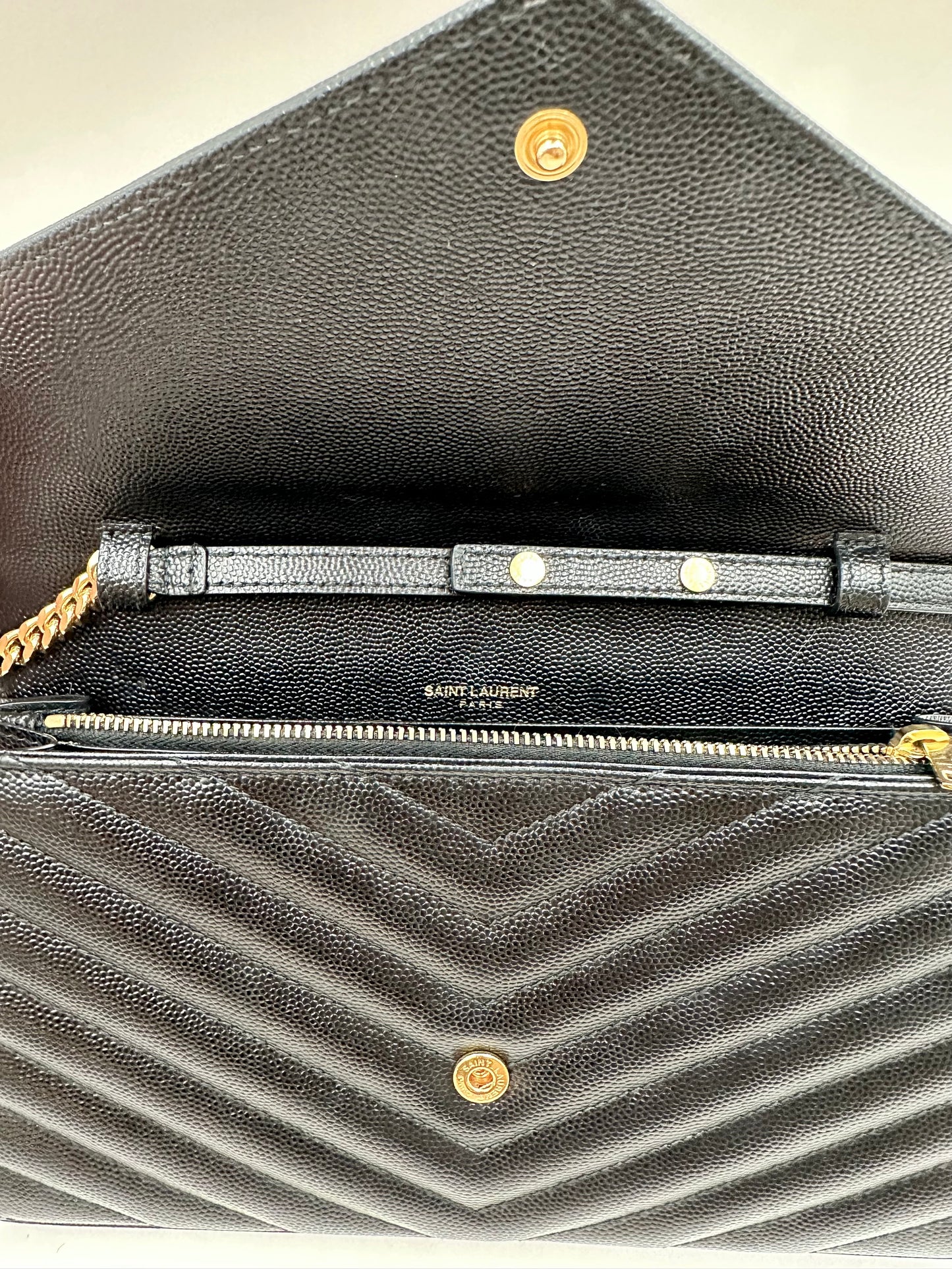 YSL Monogram Large Wallet on Chain in Grained Leather