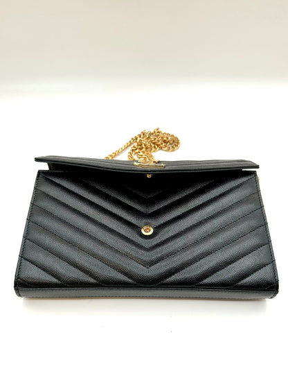 YSL Monogram Large Wallet on Chain in Grained Leather