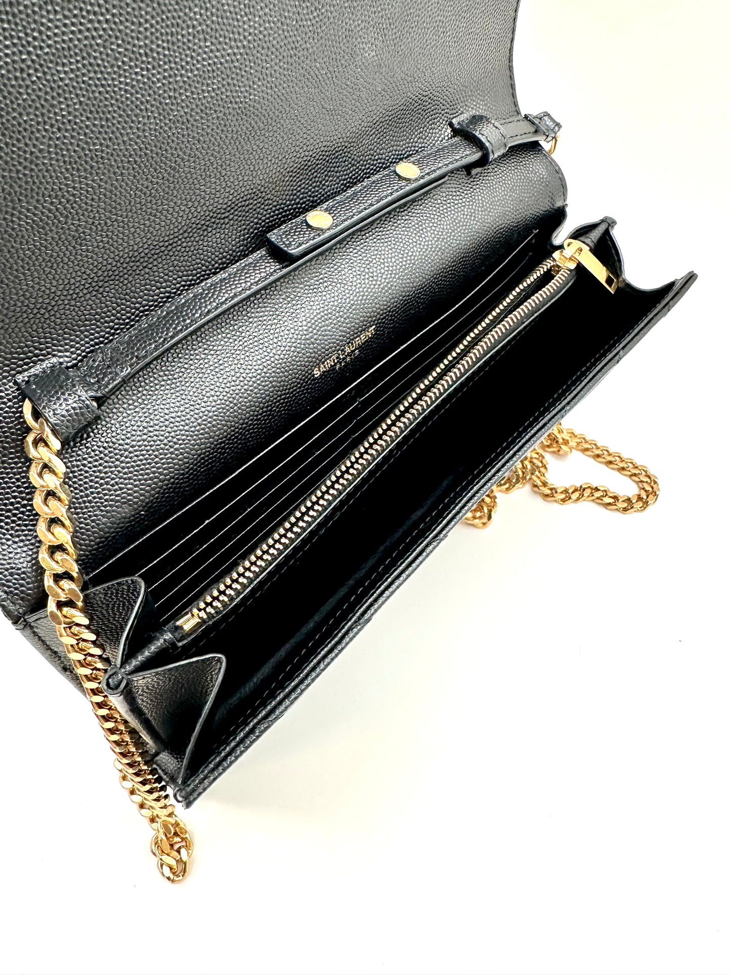 YSL Monogram Large Wallet on Chain in Grained Leather