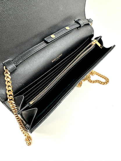 YSL Monogram Large Wallet on Chain in Grained Leather