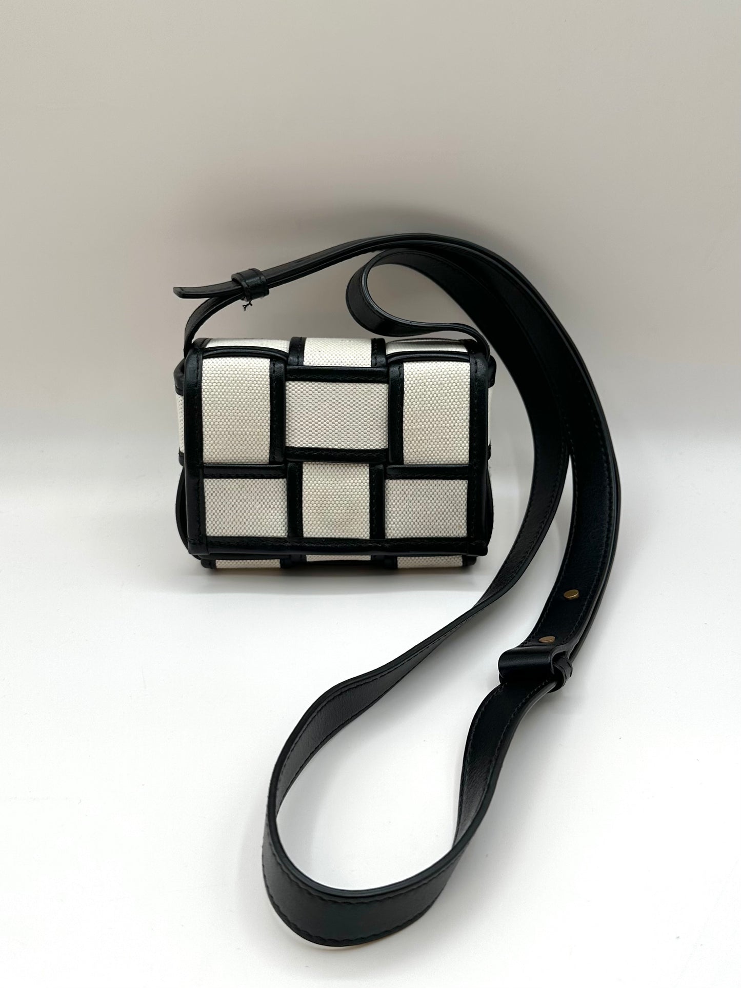 Bottega Veneta Cream/Black Canvas 'Mini Cassette' Bag