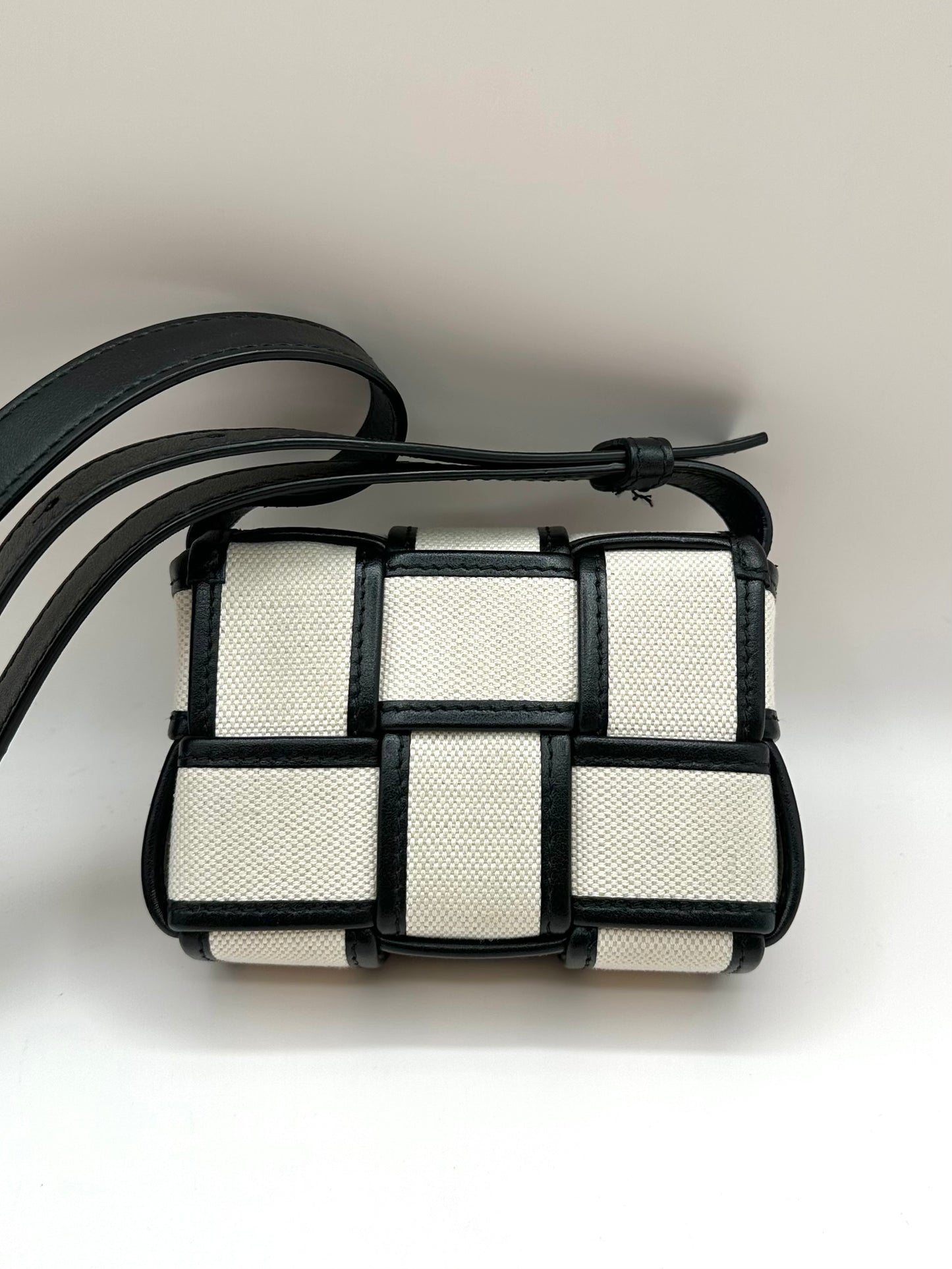 Bottega Veneta Cream/Black Canvas 'Mini Cassette' Bag