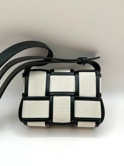 Bottega Veneta Cream/Black Canvas 'Mini Cassette' Bag