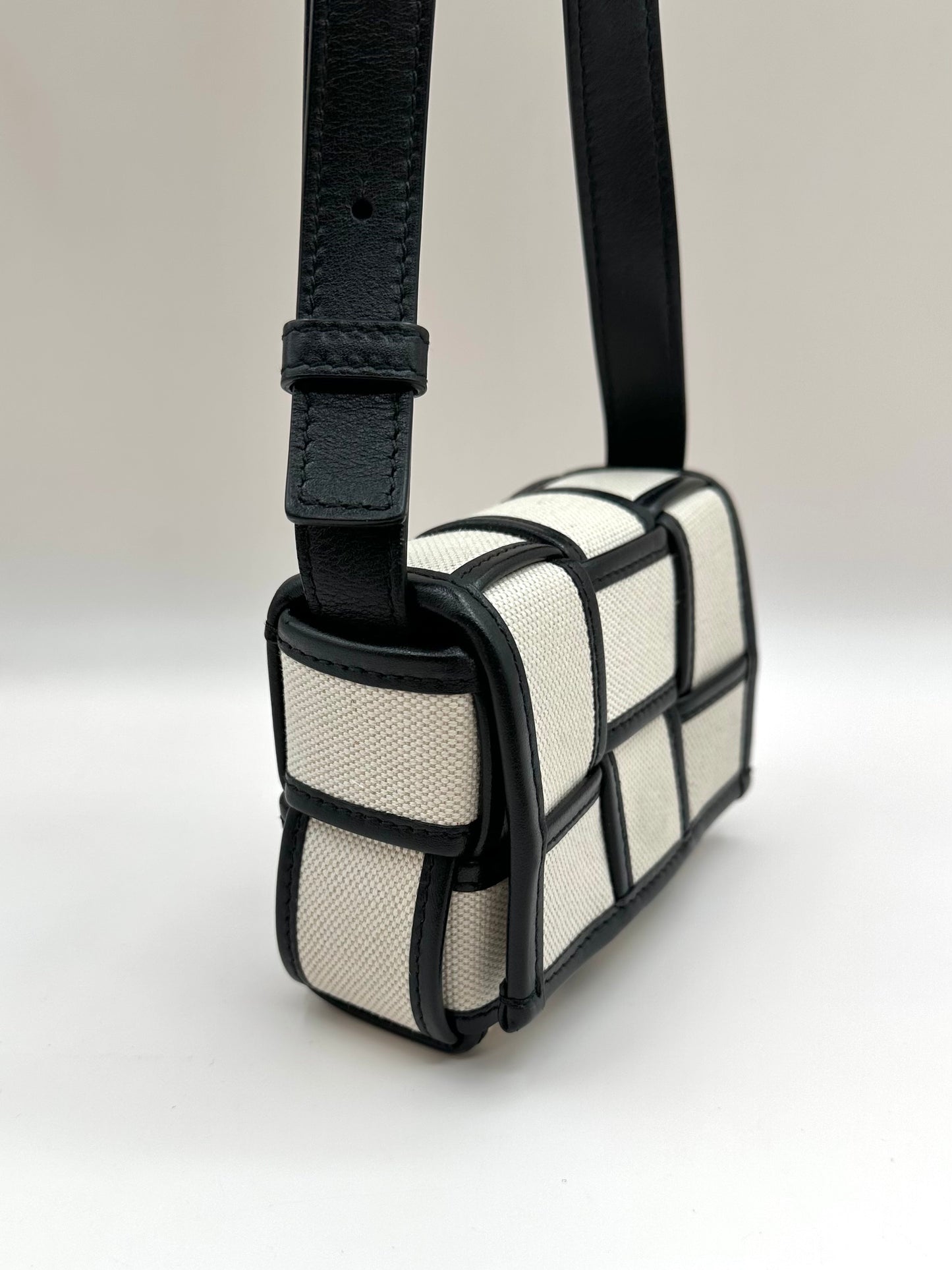 Bottega Veneta Cream/Black Canvas 'Mini Cassette' Bag