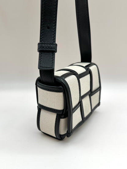 Bottega Veneta Cream/Black Canvas 'Mini Cassette' Bag