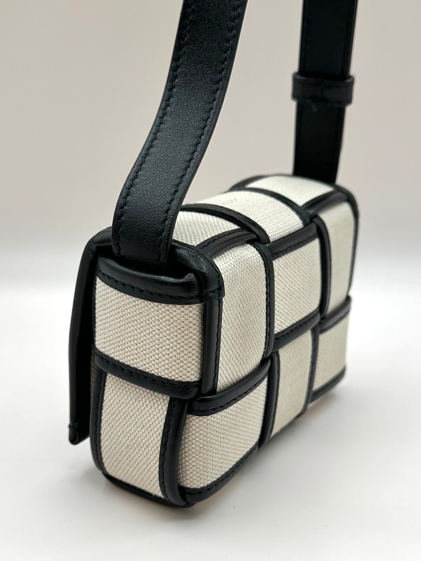 Bottega Veneta Cream/Black Canvas 'Mini Cassette' Bag