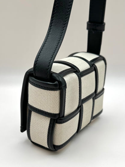 Bottega Veneta Cream/Black Canvas 'Mini Cassette' Bag