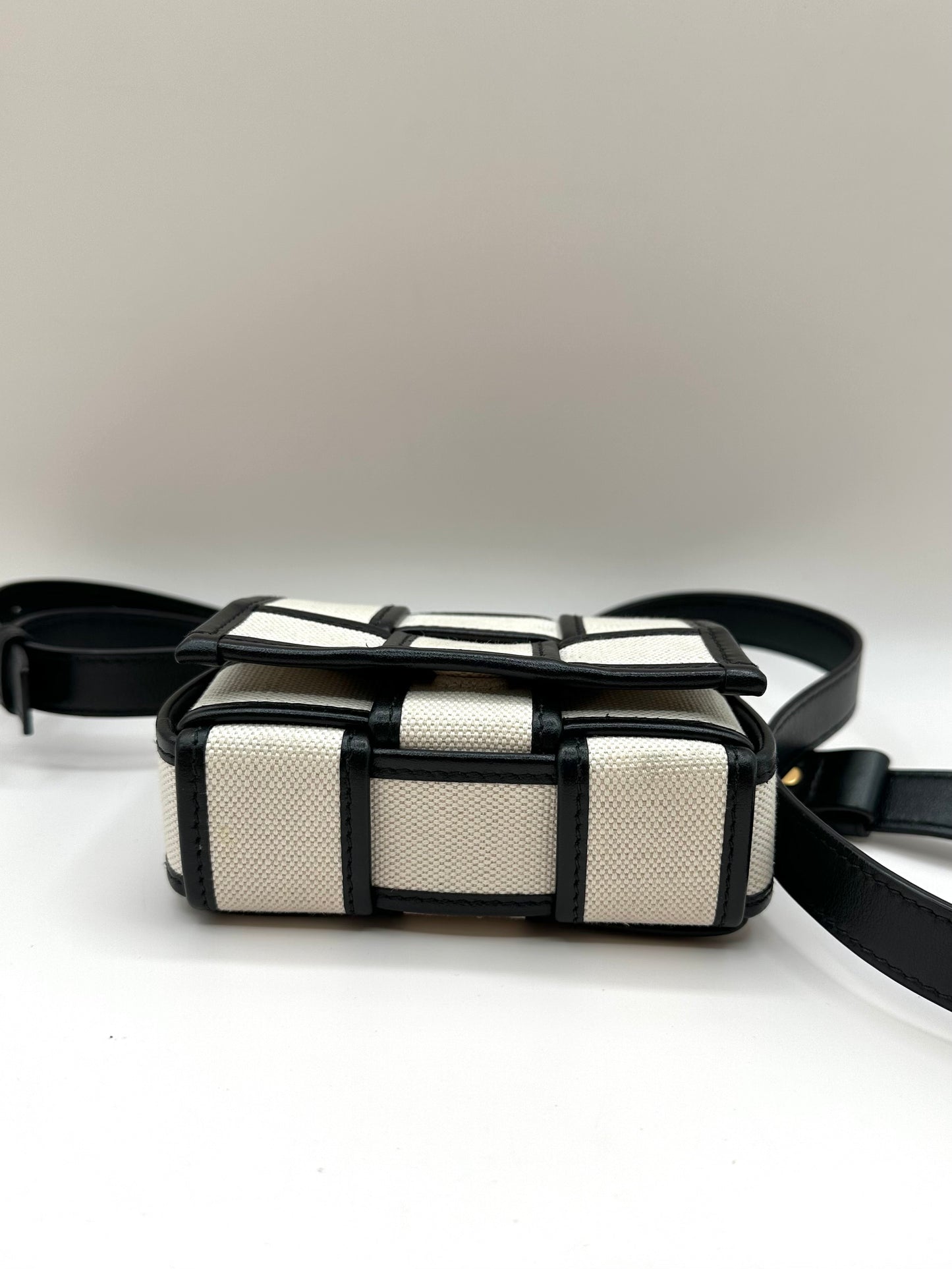 Bottega Veneta Cream/Black Canvas 'Mini Cassette' Bag