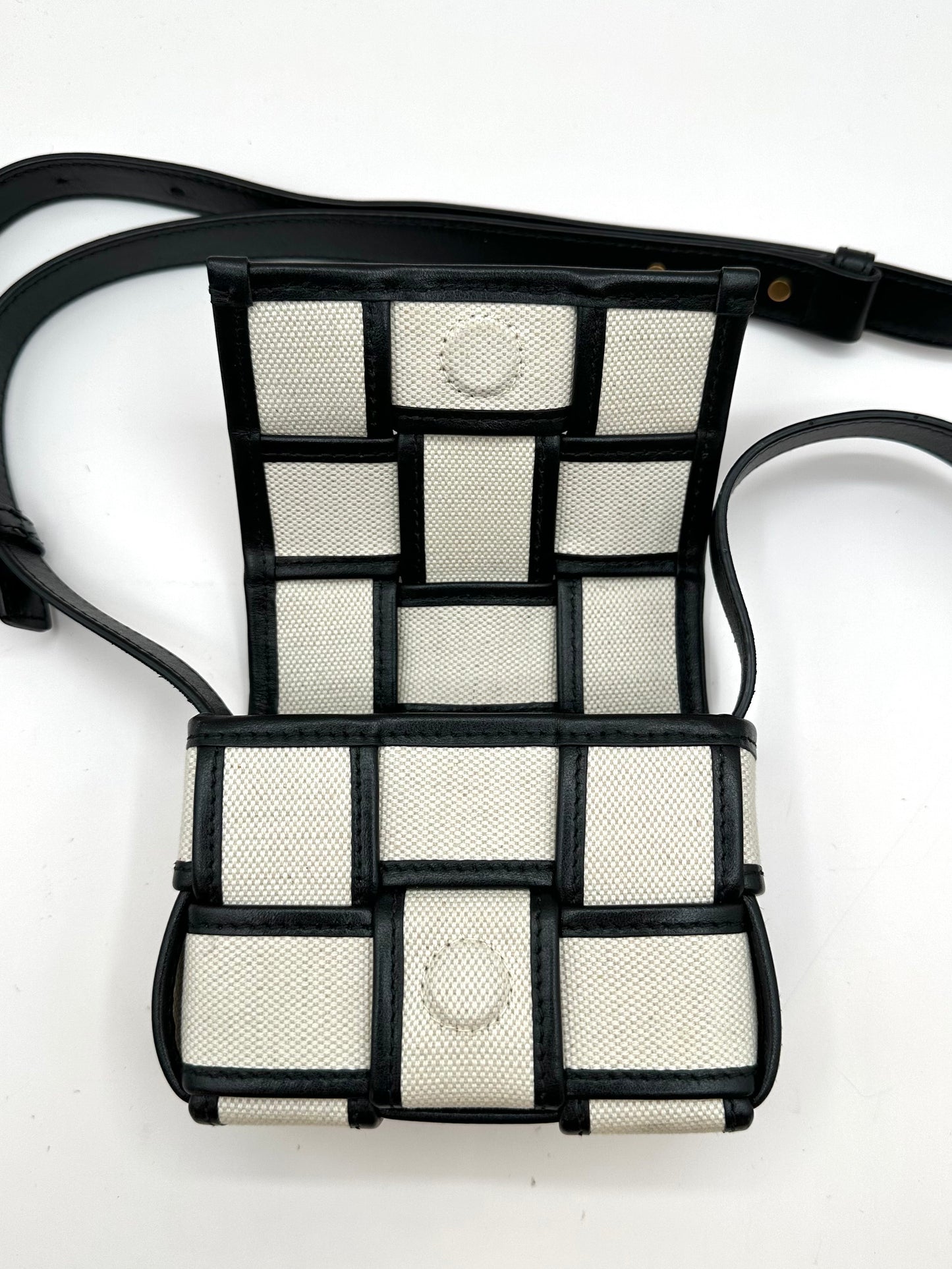 Bottega Veneta Cream/Black Canvas 'Mini Cassette' Bag