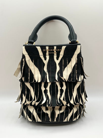 Burberry Prorsum Zebra Print Calf Hair Fringe Bucket Bag
