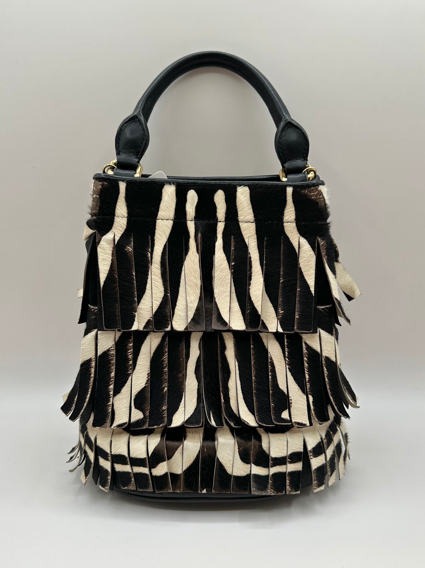 Burberry Prorsum Zebra Print Calf Hair Fringe Bucket Bag
