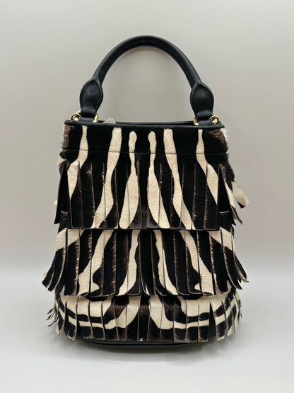 Burberry Prorsum Zebra Print Calf Hair Fringe Bucket Bag