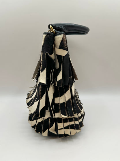 Burberry Prorsum Zebra Print Calf Hair Fringe Bucket Bag