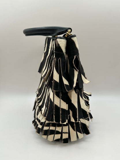 Burberry Prorsum Zebra Print Calf Hair Fringe Bucket Bag