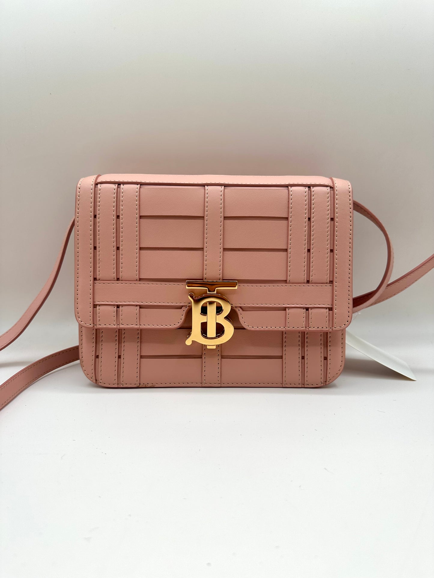 Burberry Light Pink TB Monogram Woven Calfskin Crossbody Bag