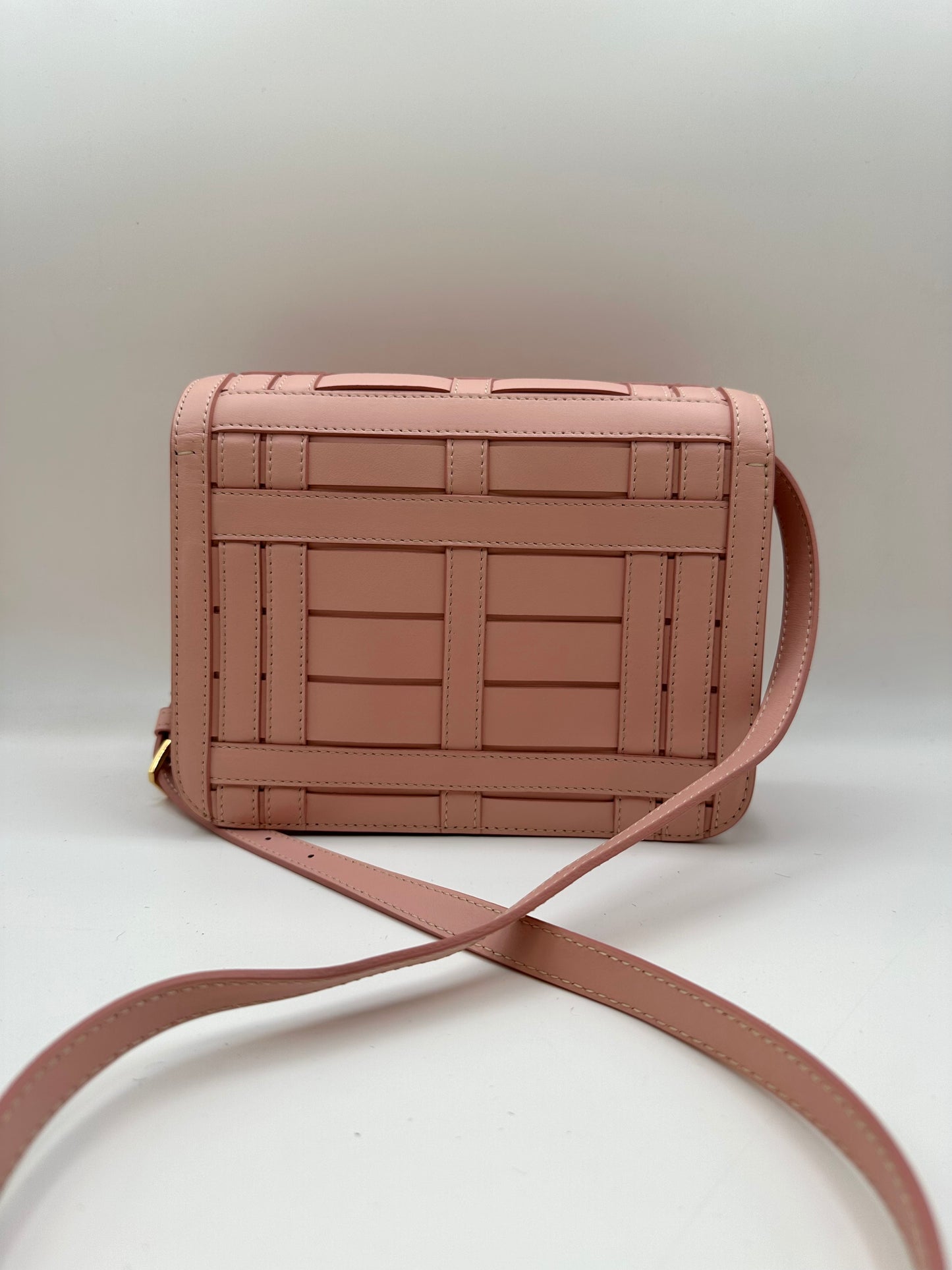 Burberry Light Pink TB Monogram Woven Calfskin Crossbody Bag