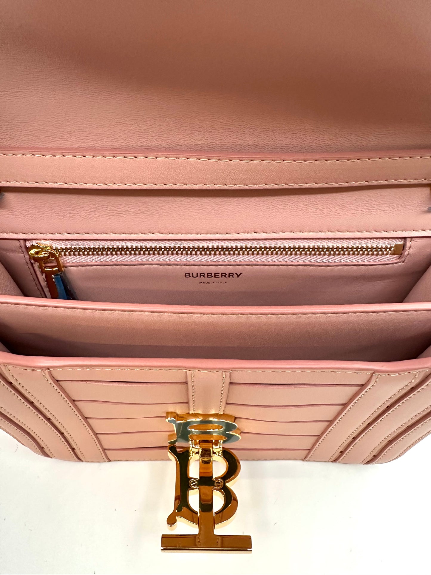 Burberry Light Pink TB Monogram Woven Calfskin Crossbody Bag