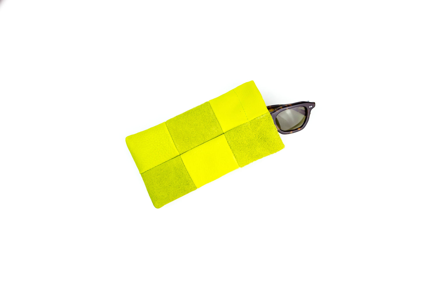 Sunglasses Case - Chartreuse Check Leather