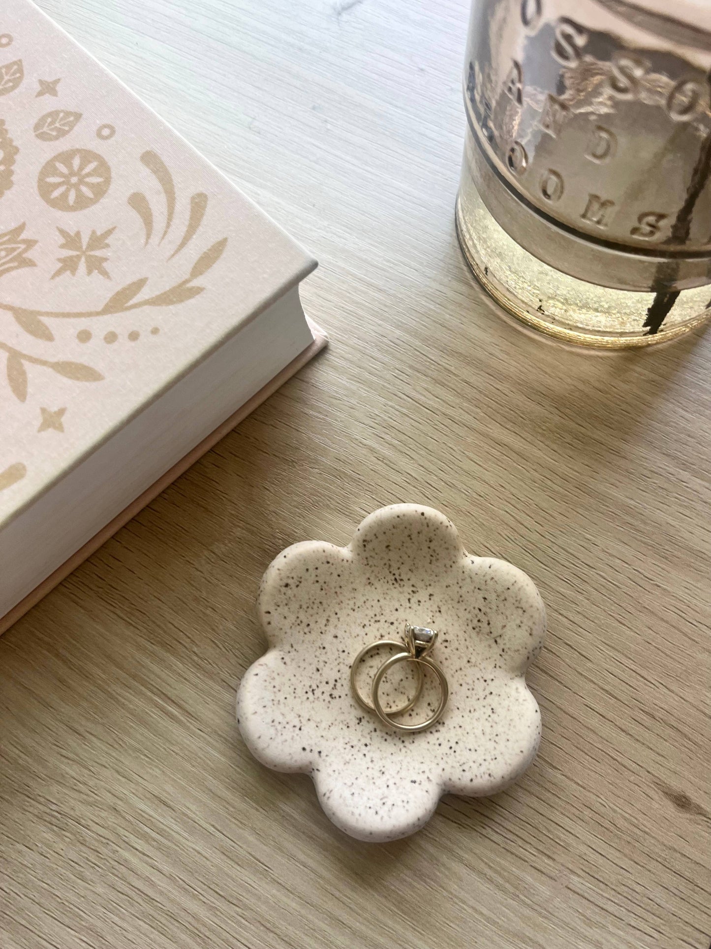 Handmade Organic Speckled Flower Ring Dish