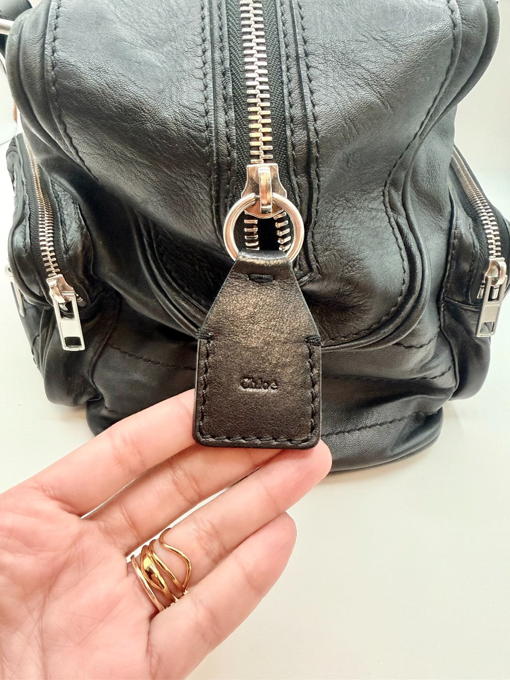 Chloe Black Leather 'Betty' Cargo Bag|2392